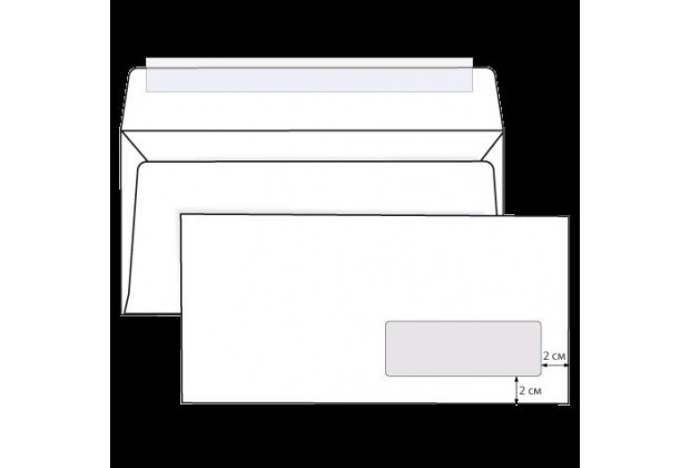 Конверт Е65 бел. 110*220мм STRIP отрывная полоса.правое окно (1000шт)**