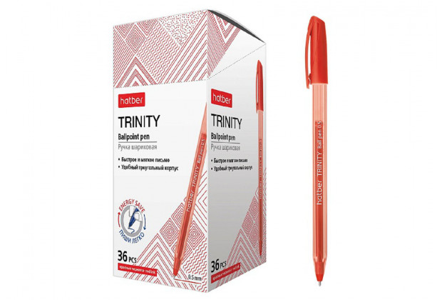 Ручка шар. Trinity красная 0,5мм в карт. дисплее Hatber