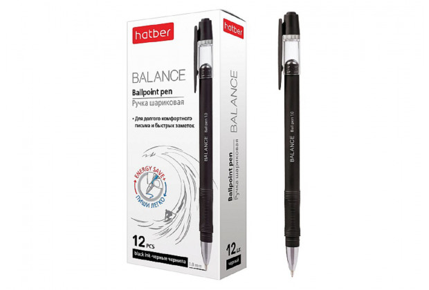 Ручка шар. BALANCE черная soft ink 1мм .Hatber