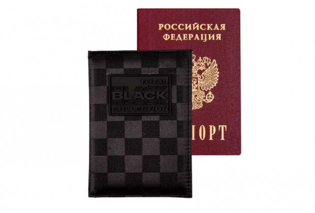 Обложка для паспорта deVente Total Black фактурная ткань, объем.аппликация, 1отд для визиток
