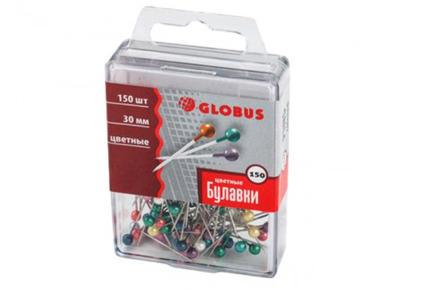 Булавки 30мм 150шт Globus с цветной головкой