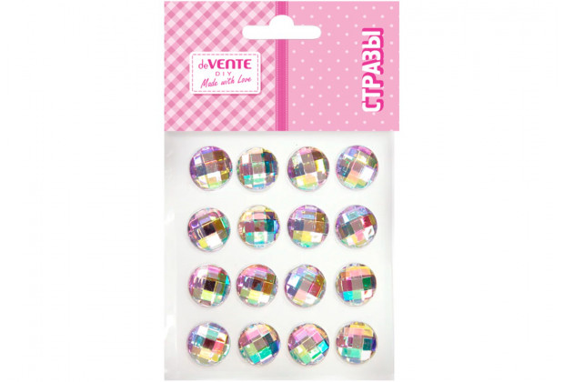 Стразы самоклеящиеся deVENTE DIY Iridescent Rhinestone 16 шт, круглые, радужные