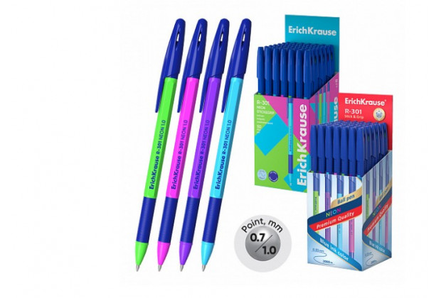 Ручка шар. R-301 Stick&Grip Neon 1.0, с резиновым гриппом, ErichKrause