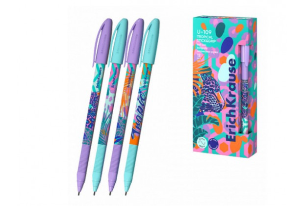 Ручка шар. U-109 Stick&Grip Tropical 1.0, Ultra Glide Technology, треугольная, резиновый грипп синий