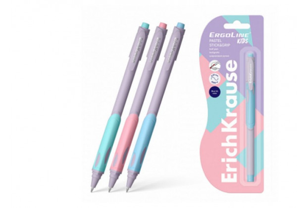 Ручка шар. ErgoLine Kids Stick&Grip Pastel 0.5, Super Glide Technology,синий, блистер