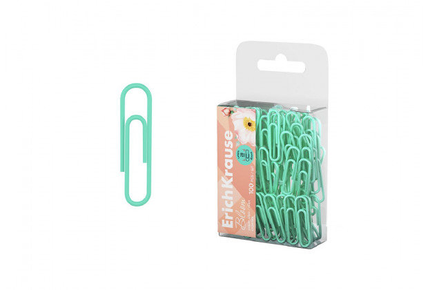Скрепки 28мм 100шт Pastel Bloom Mint с виниловым покрытием Erich Krause