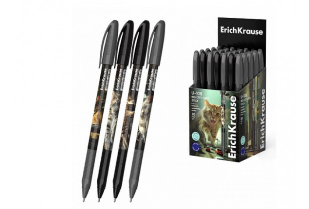 Ручка шар.U-108 Stick Big City Cats 1.0, Ultra Glide Technology синий,  Треугольная