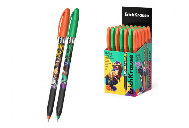 Ручка шар.U-109 Stick&Grip Dino art 1.0 синий,  Треугольная