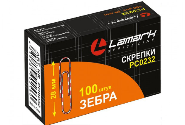 Скрепки 28мм 100шт зебра LAMARK