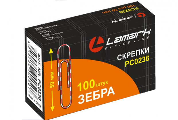 Скрепки 50мм 100шт зебра LAMARK