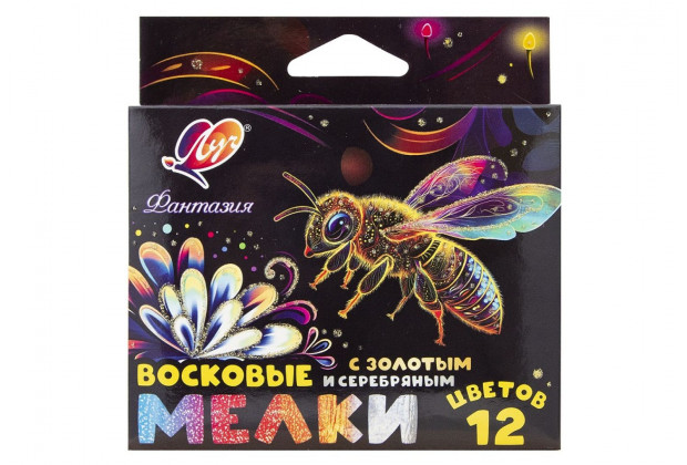 Мелки восковые 12цв. масл."Фантазия" классика+золото и серебро