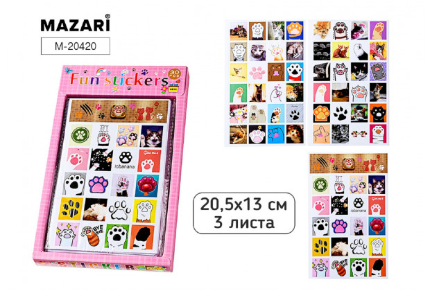 Наклейки декоративные ЛАПКИ 3 листа, 20*13см