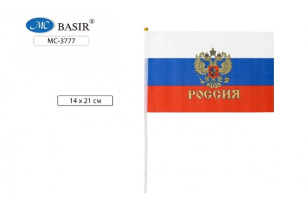 Флаг РОССИИ "С гербом" 14*21см, искусств. шелк