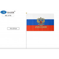 Флаг РОССИИ "С гербом" 16*24см, искусств. шелк