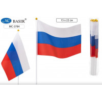 Флаг РОССИИ "Триколор"  14*21 см, искусств. шелк, на пластиковой трубочке