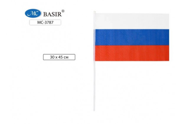 Флаг РОССИИ "Триколор" 30*45см на пласт.трубочке