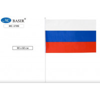 Флаг РОССИИ "Триколор" 60*90см,  пластиковый флагшток 30 см
