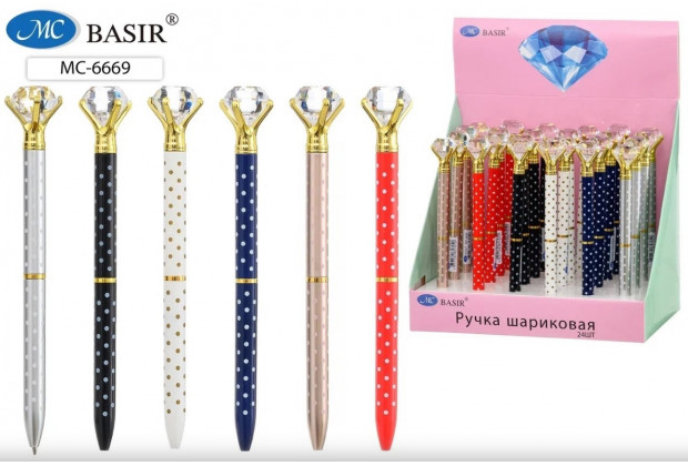 Ручка поворотная шар. корпус в горошек, наконечник кристалл,синяя