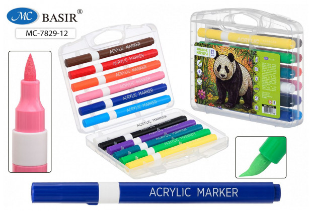 Маркеры 12шт. ПАНДА акриловые на водной основе, укрывистые, 1-5 mm, для любых поверхностей