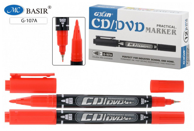 Маркер двусторонний CD/DVD КРАСНЫЙ (након. острый-1мм, супертонкий-0.5 мм)