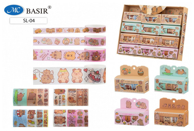 Скотч декор. 4шт КАПИБАРА 15mm, 10mm, 20mm, 30mm