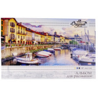 Альбом 40л А4 ЛОДКИ НА КАНАЛЕ, жесткая подложка, клеевой
