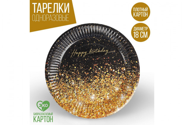 Тарелка бумажная "Happy Birthday" 18см