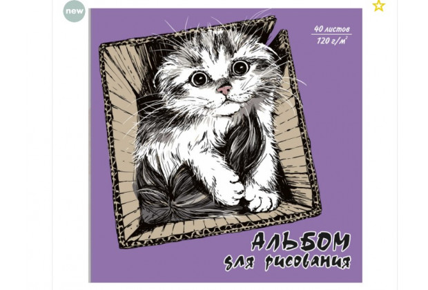 Альбом 40л 170х170мм МИЛЫЙ КОТИК, 120 г/м  клеевой Феникс