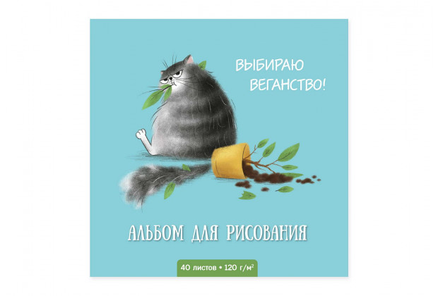 Альбом 40л 170*170 СЕРЫЙ КОТ, 120г/м, Феникс