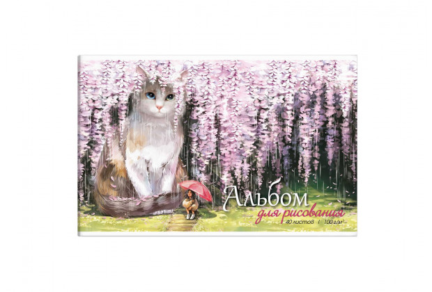 Альбом 40л А4 "КОТ В САКУРЕ" 100г/м  Феникс