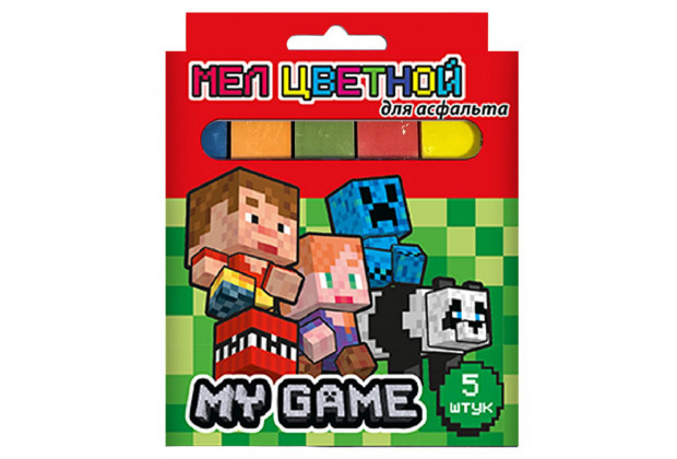 Мел цветной 5шт. My Game  для асфальта JUMBO, утолщенные, ( размер мелка-118*90*20 мм)
