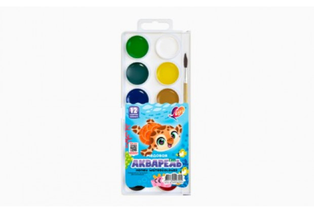 Краски 12цв. акварель "ZOO" Луч , пластик, с кисточкой