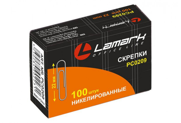 Скрепки 22мм 100шт никель круглые LAMARK