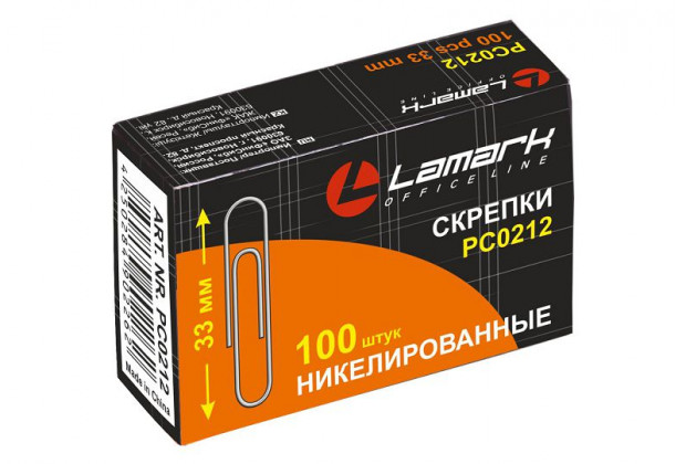 Скрепки 33мм 100шт никель круглые LAMARK