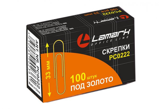 Скрепки 33мм 100шт золото  LAMARK